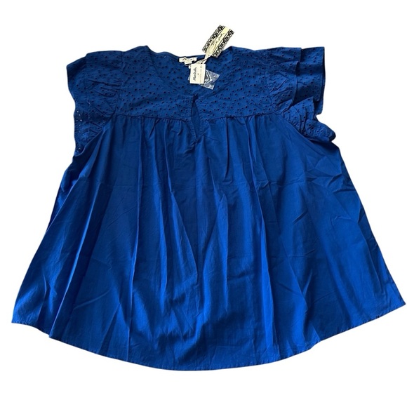 ULTRA PINK XL Cotton Cobalt Blue Eyelet Blouse R $68 NWT - Picture 5 of 8